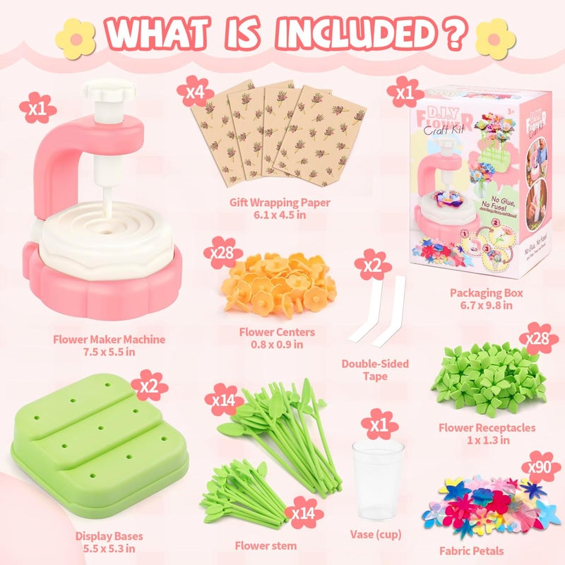 NICK NACK 185pcs DIY Fabric Flower Bouquet Craft Kits for Kids Ages 3-12, STEM Educational Arts and Crafts Handmade Flower Making Kit Toy for Toddler Girls 3 4 5 6 7 8 9 10 11 12 Years Birthdays Christmas Gift - Image 5
